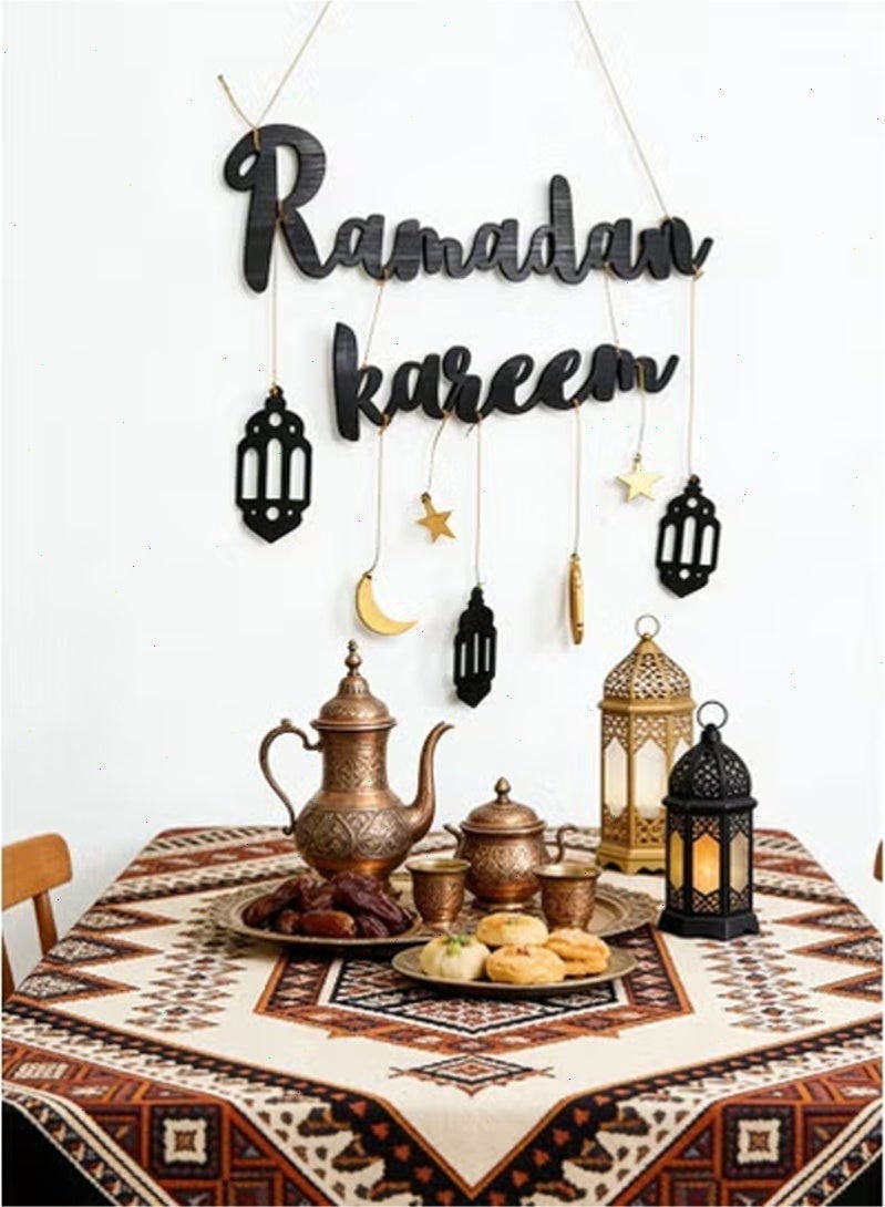 Ramadan Decorations for Home, Wooden Hanging Ramadan Kareem Pendant, Moon & Star Lantern Ornament for Eid Ramadan Party Supplies - Image 4